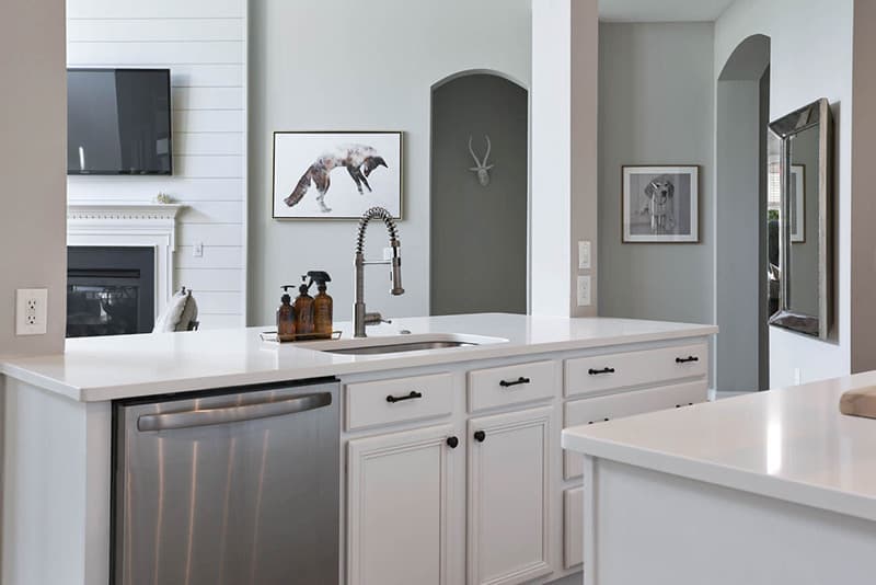 digital editing of a white and grey kitchen