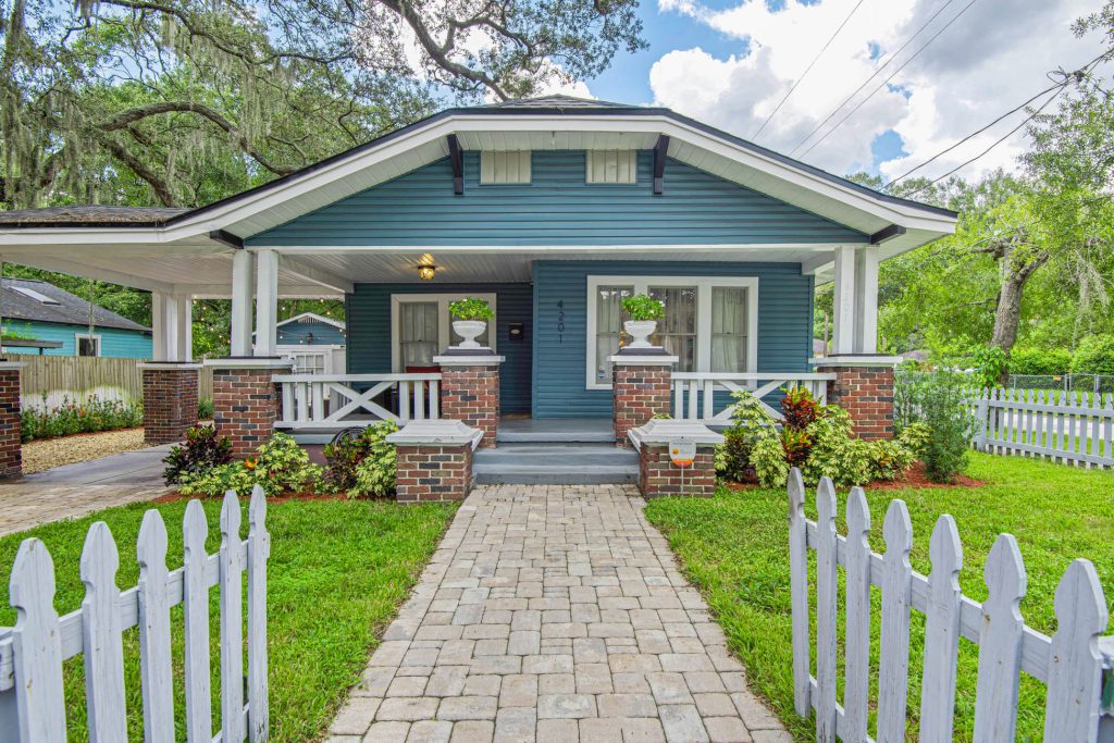 photo of a blue seminole heights bungalow