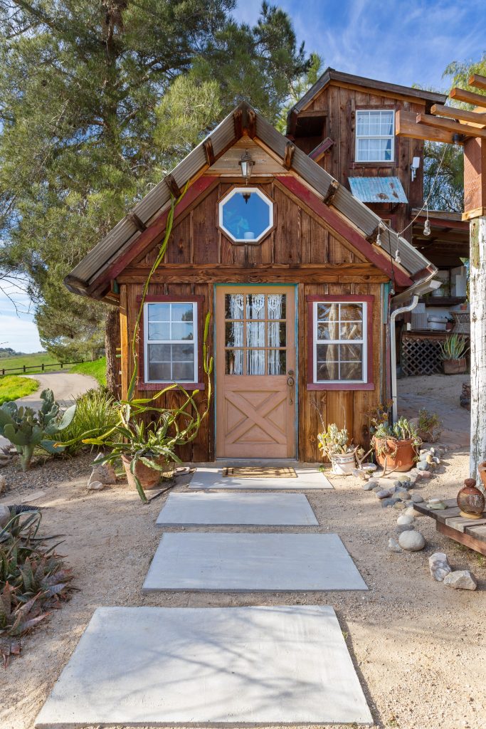 eclectic bohemian air b&b listing tiny home front shot